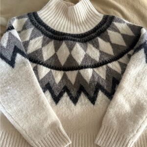 All Saints White and Gray Turtleneck Sweater